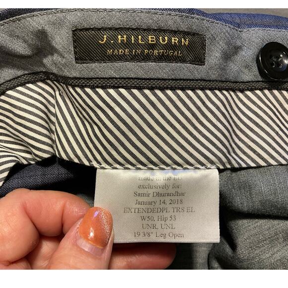 J.Hilburn Men's Adjustable Waist 100% Wool Dress Pants Blue Plaid - Picture 9 of 13